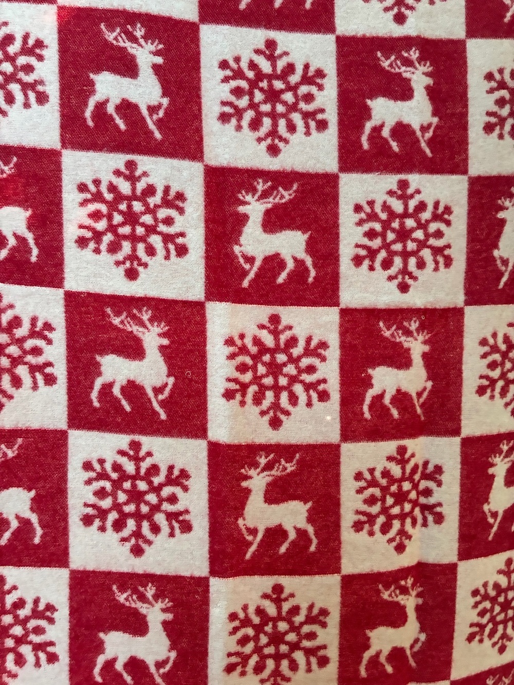 Lana & Lino Wool / Cotton Throw Blanket Reindeer Snowflake Print Red Ivory